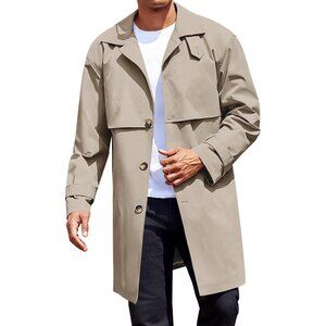 Mens Khaki Breasted Slim Fit Long Jackets Casual Fall Windbreak Trench Coat